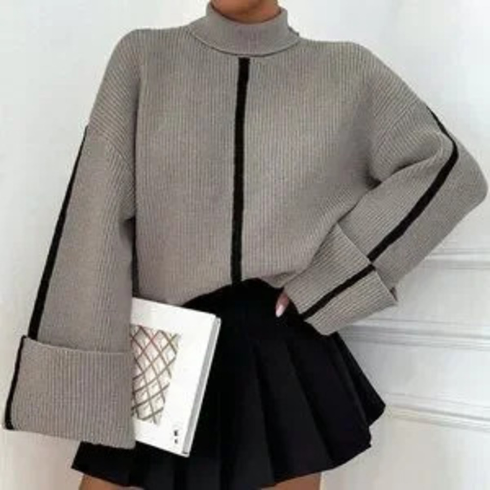 Fall Winter Women's Casual Fold Cuff Turtleneck Sweater top